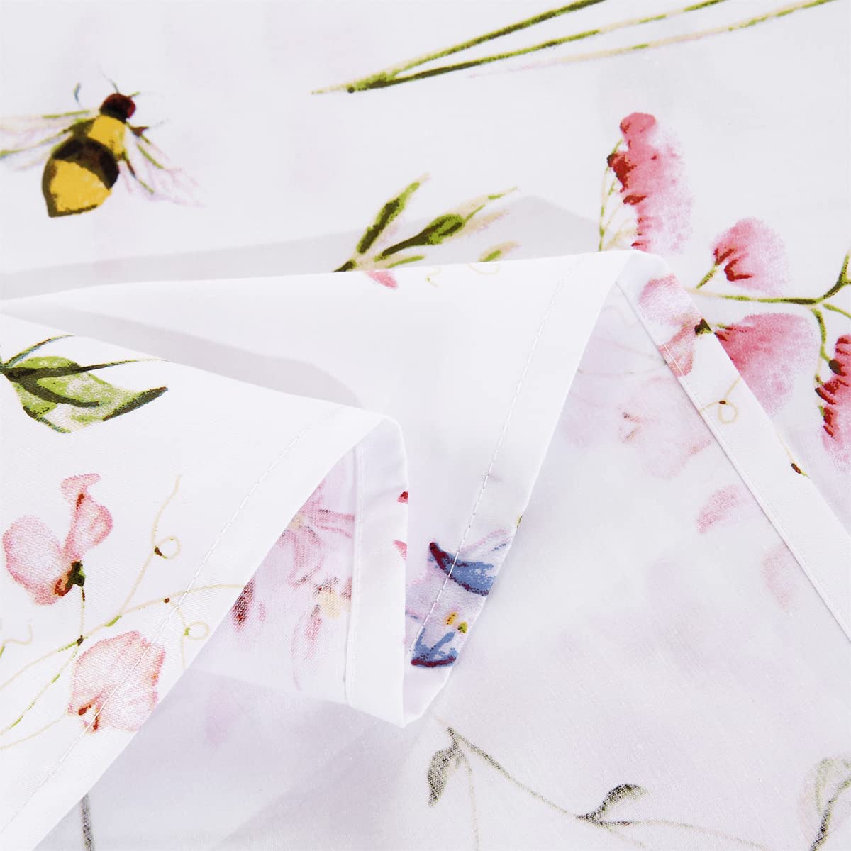 URBONUR Garden Floral Sheets 4 Piece Pink Bees Print Luxury 100% Cotton Bed Sheet Set - Silky & Smooth Bed Set for All Season Bedoom Decor Home Collection (4pcs, Queen, Pink Floral Bee)