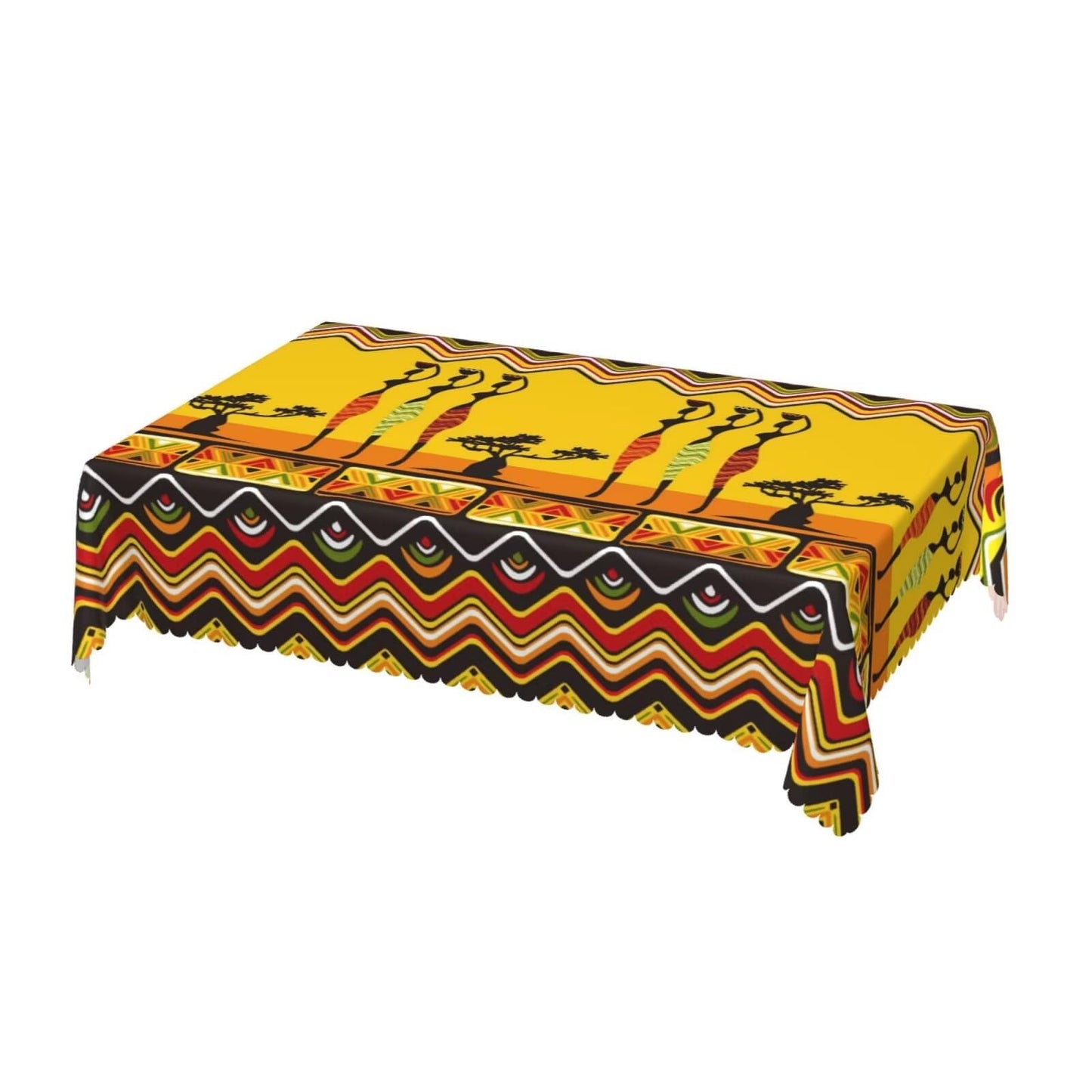 MENZHYAN African American Women Dancers Rectangle Tablecloth Tribal Ethnic Boho Table Cloths Abstract Geometric Totems Print Washable Table Cover for Home Kitchen Dining Party Decor 54 x 72 Inch