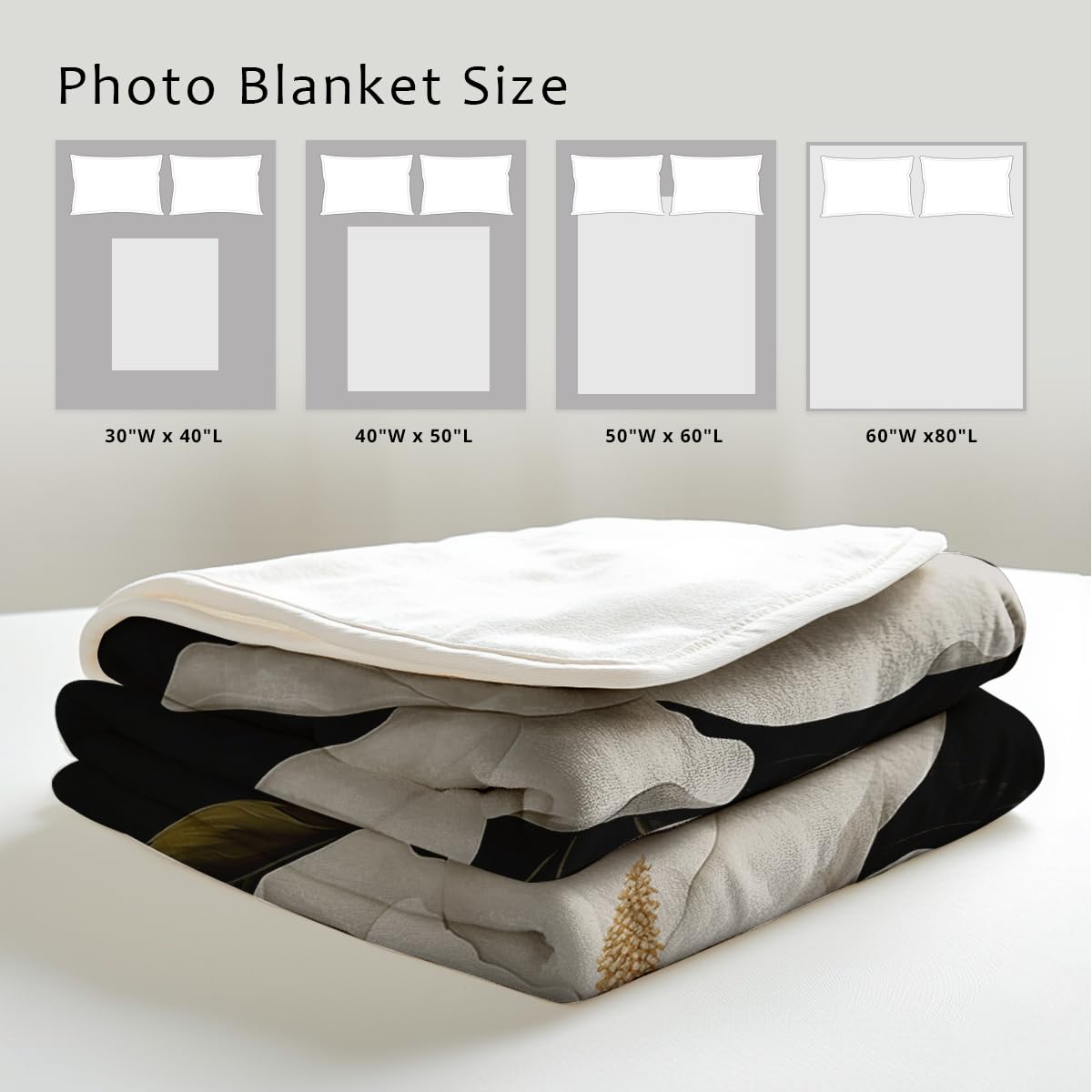 HUNXIAOJ Magnolia Print Blanket Black and White Throw Soft Magnolia Flannel Blanket Flower Bedding Decor Gifts Botanical Floral Throw for Bed Couch (59"x78")