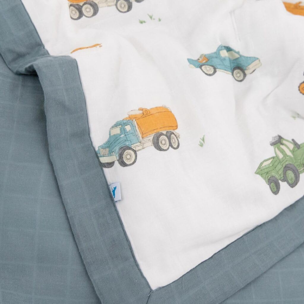 Little Unicorn Muslin Comforter Blanket | Soft & Breathable Muslin Fabric | 36"x50" | 100% Cotton | Crib & Toddler Bed Blanket (Work Trucks)