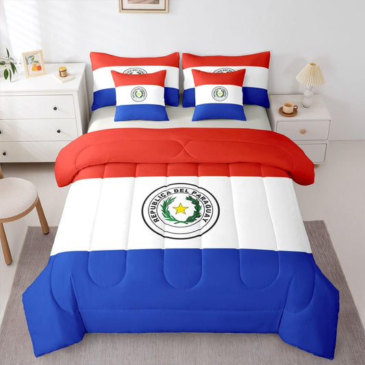 Feelyou Paraguayan Flag Comforter Set King Size 7 Pieces Paraguay Bedding Set for Kids Boys Girls World Countries Bed in a Bag with Sheets Bedroom Decor All Season Quilted Breathable Soft Lightweight