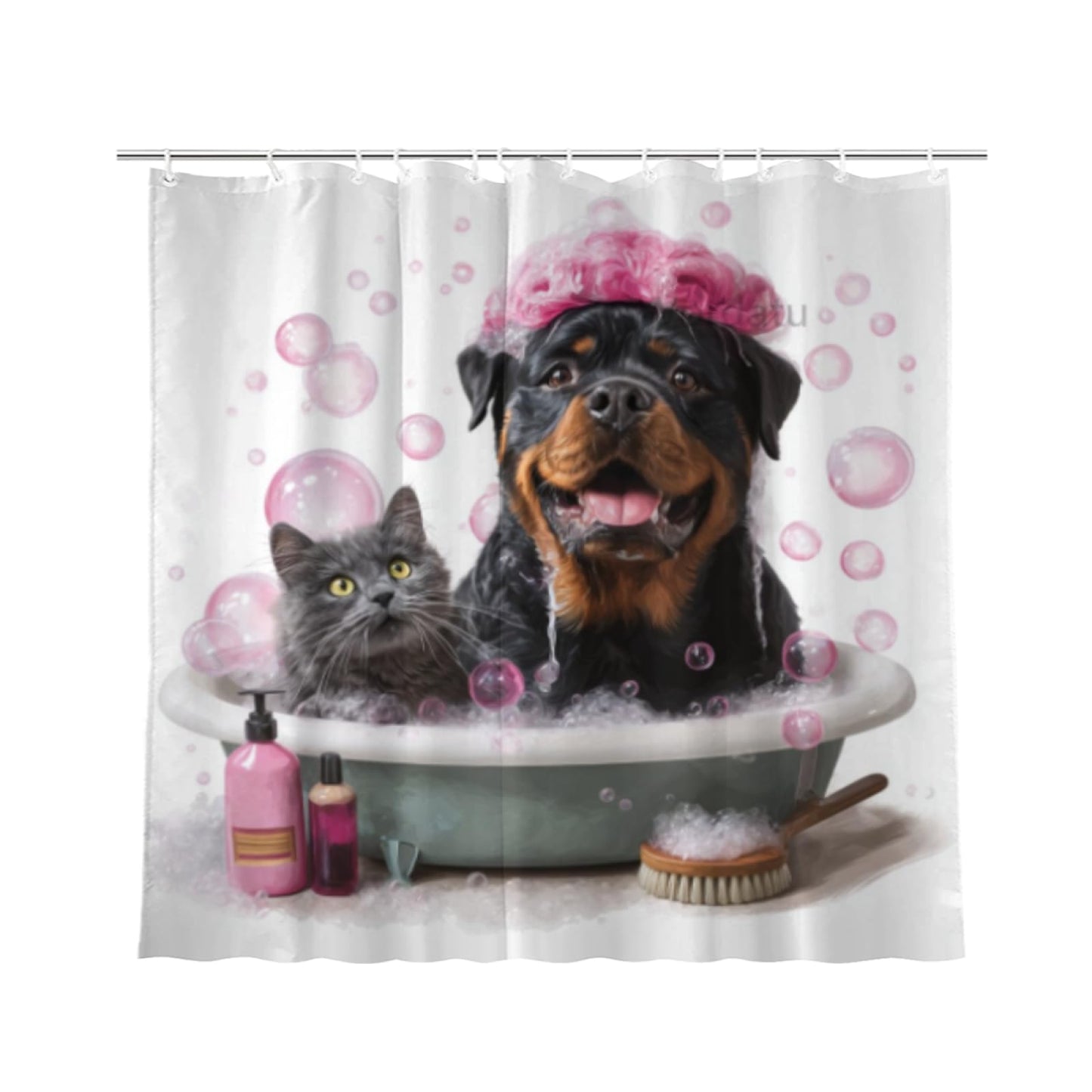 Wordatu Funny Rottweiler Shower Curtain Decor Fabric Bathroom Curtains, Kids Children Cartoon Waterproof 72x72 inch with 12 Hooks