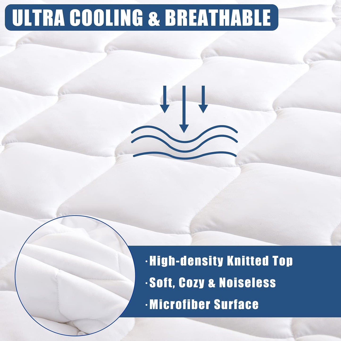 JamRest King Quilted Mattress Pad Waterproof Breathable Bed Protector Quiet Fabric Noiseless Cooling Microfiber Fitted Mattress Cover Smart Shield Master Bed Deep Pocket Fits 6 to 21 Inch Mattress