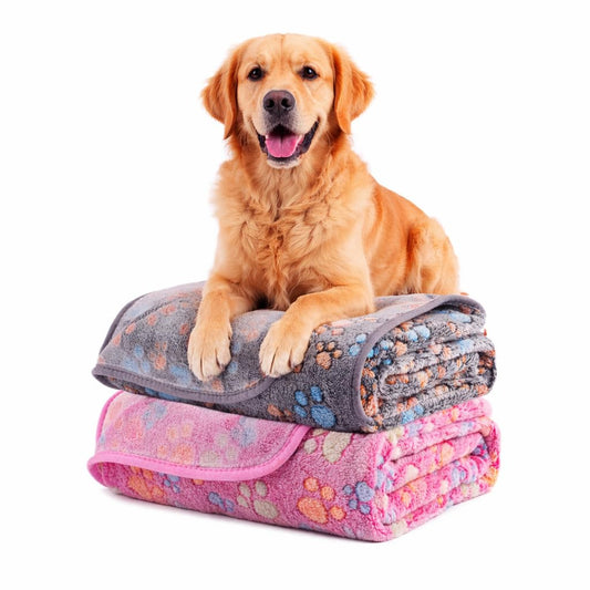 AIWEK Dog Blanket 2 Pack Soft Flannel Pet Blanket for Dogs & Cats, Cozy Puppy Blanket for Couch Bed Crate, Washable Paw Print Throw 50x60 Inch Grey&Red