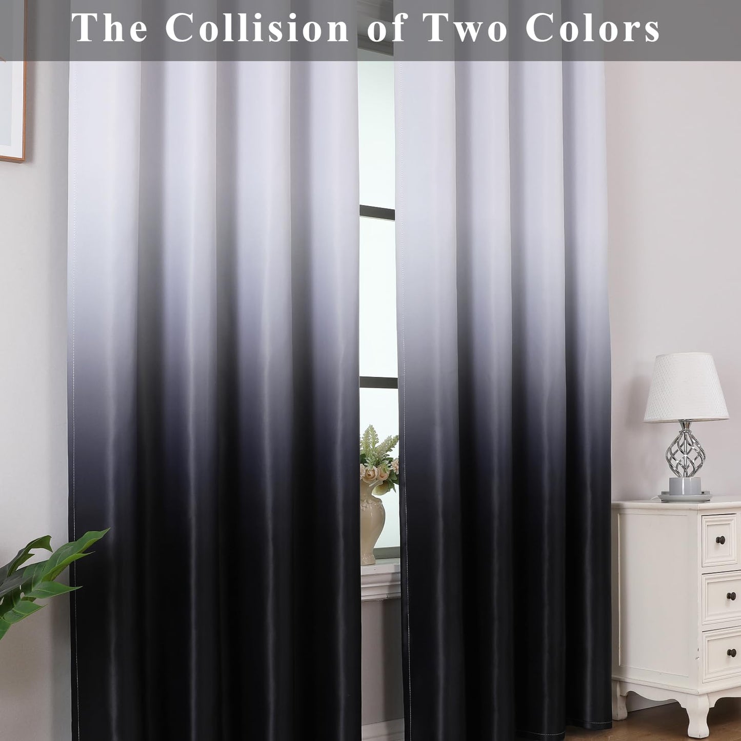 Estelar Textiler Black and Greyish White Blackout Curtains for Bedroom, Ombre Black out Curtains 84 Inch long for Living Room,Room Darkening Thermal Insulated Grommet Window Drapes,52x84 Inch,2 Panels