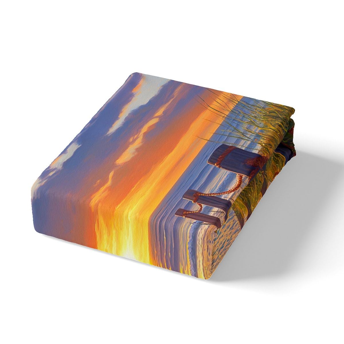 jejeloiu Beach Theme Fitted Sheet Full Size Kids Wood Green Plants Sunset Bed Sheets Set for Boys Girls Teens Sea Ocean Wave Summer Coastal Natural Scenery Bedding Set Room Decor
