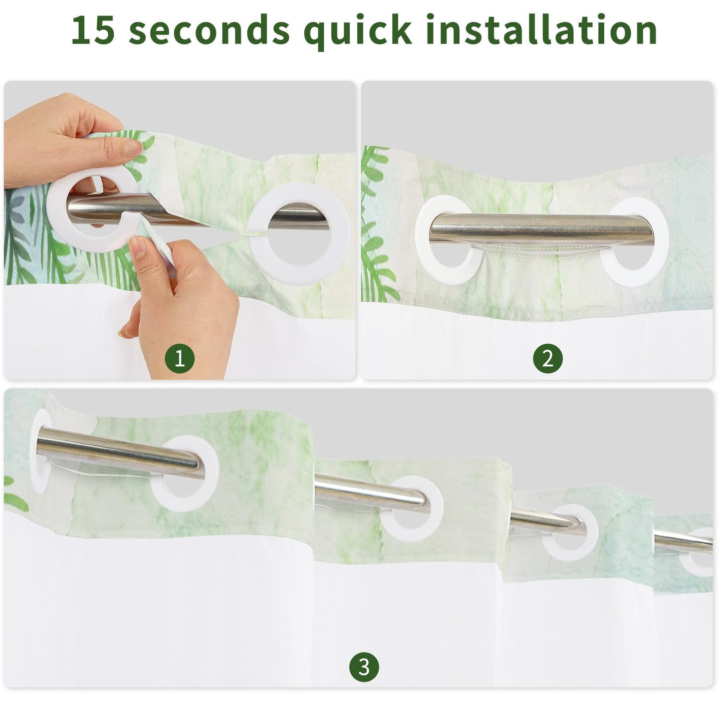 Snap On Shower Curtain Set 71x74 Inch, Hookless 2-in-1 Waterproof Curtain with Liner, Easy Install No Rings Needed, Beautiful Green Sea Turtle Underwater Scene, Durable Polyester Fabric