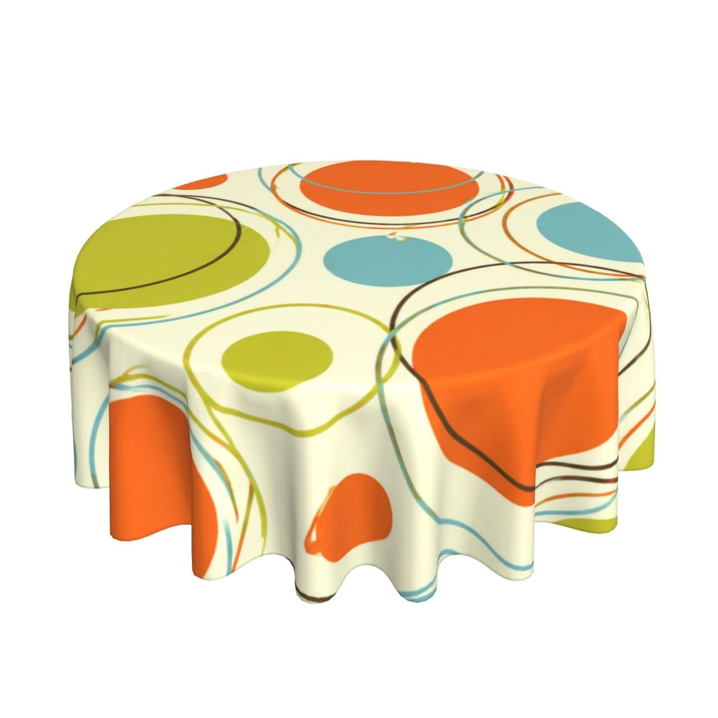 KUOAICY Retro Mid Century Tablecloth Abstract Round Table Cover Washable for Home Kitchen Dining 60 Inch