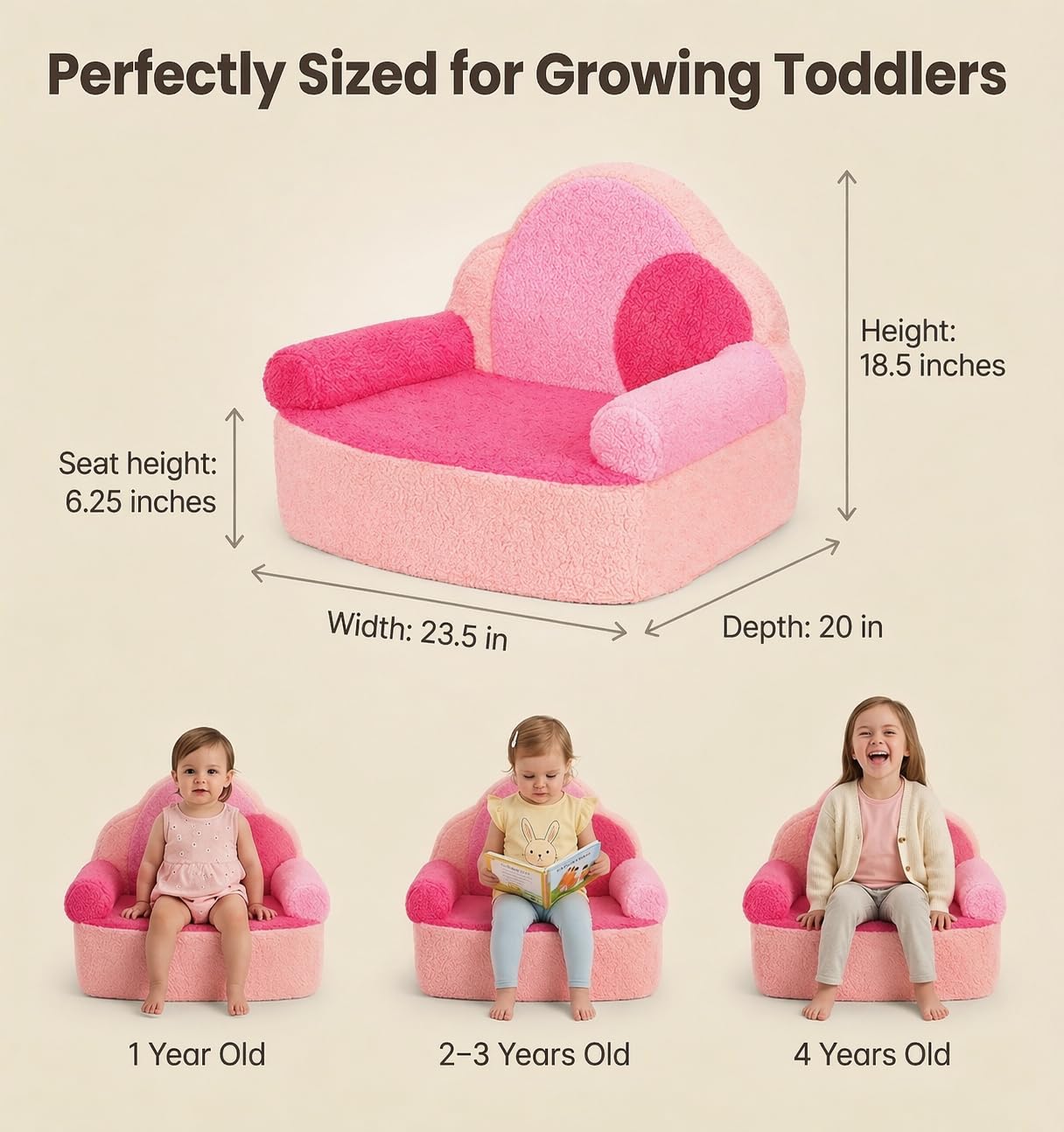 Luleko Kids Toddler Foam Chair | Cute Pink Soft Lounge Chair for Toddler Girls Ages 1–4 | Comfy Lightweight Reading Seat for Nursery, Bedroom & Playroom Décor