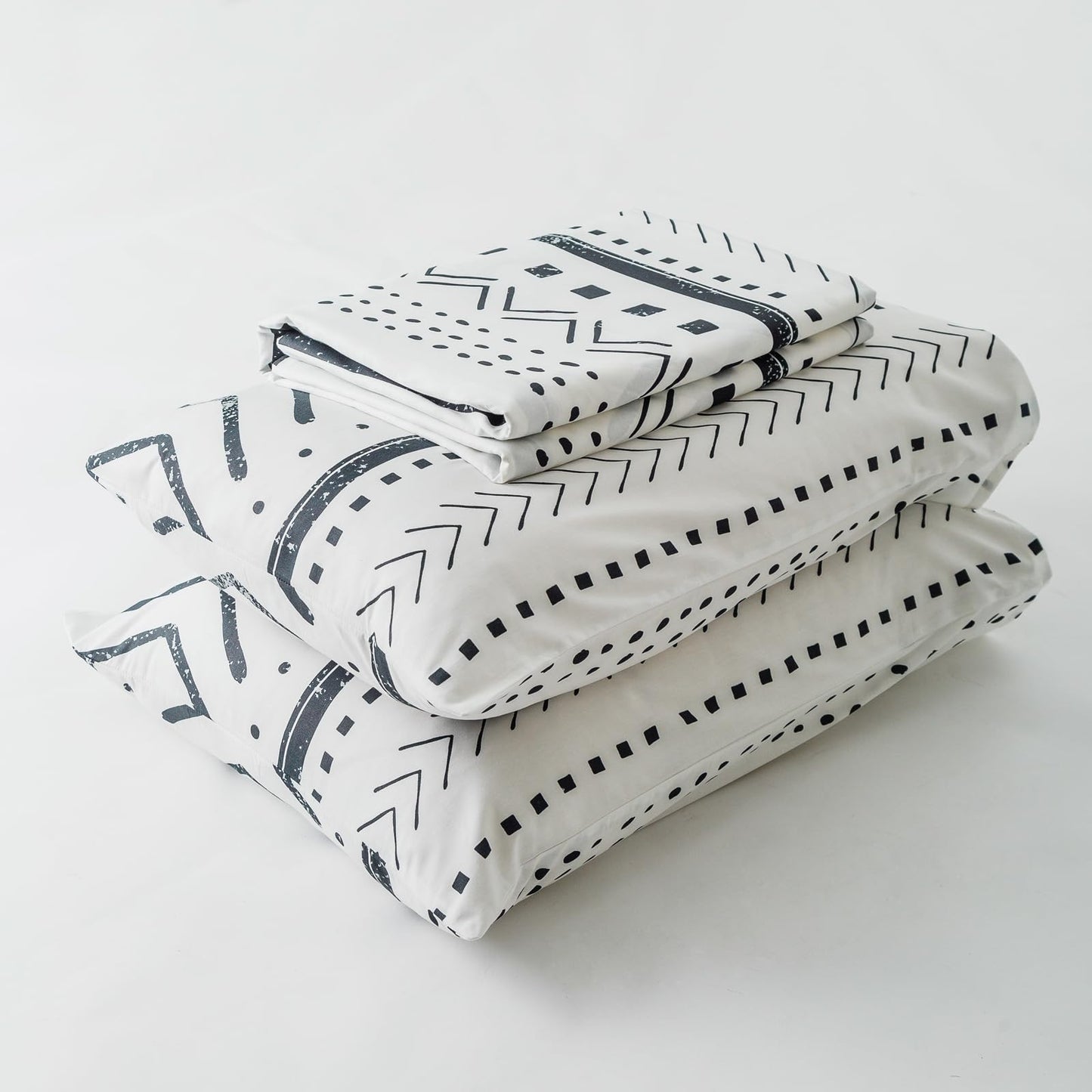 YuHeGuoJi Bohemian Aztec Duvet Cover Queen 100% Cotton 3 Pcs Set 1 Black White Striped Duvet Cover with Zipper Ties 2 Pillowcases Vintage Arrow Striped Pattern Boho Geometric Bedding Set Soft