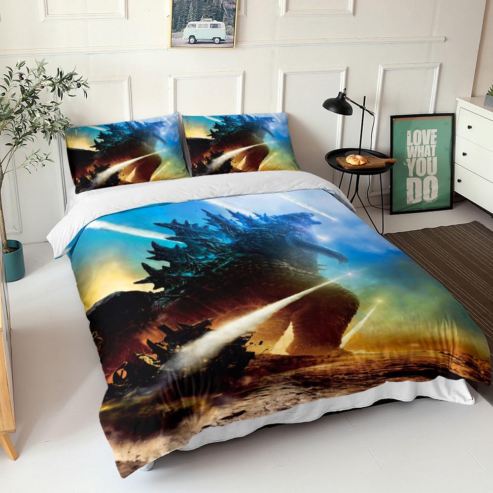 Duvet Cover Set Boys Queen Size Dinosaur Quilt Cover Bedding Set 3D for Men Kids Microfiber 1 Piece Comforter Cover with Zipper Closure 2 Pieces Pillow Shames No Comforter Included (Dino24, Twin)