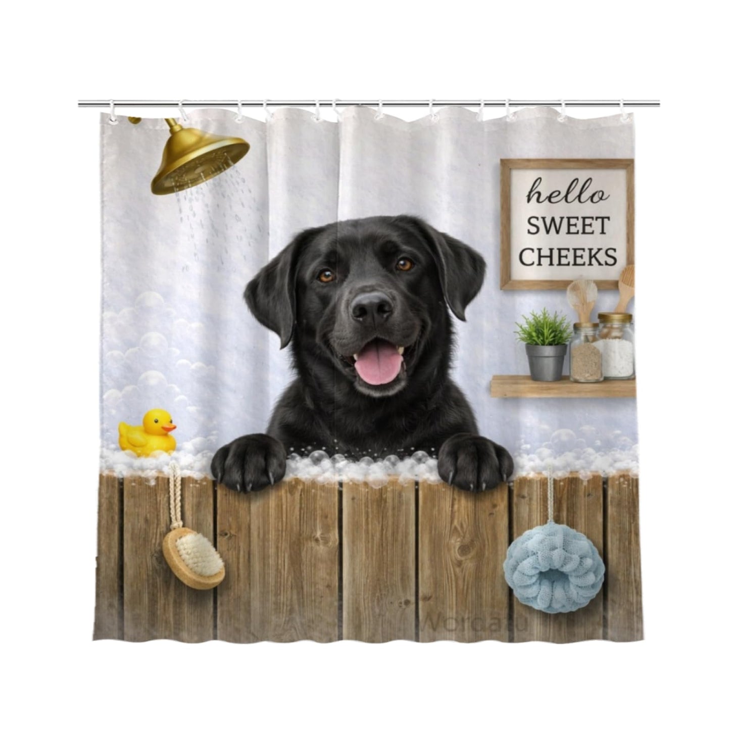 Wordatu Funny Black Labrador Dog Farmhouse Shower Curtain 72x72 Inch Rustic Hilarious Pet Animal Country Bathroom Set Accessories Decor with 12 Hooks