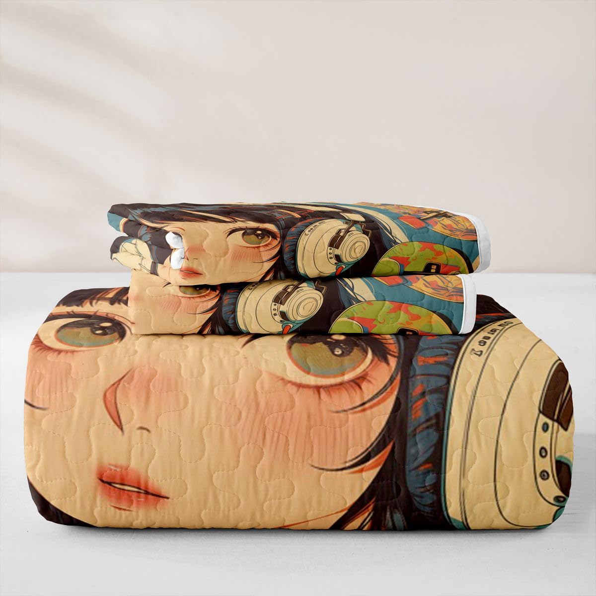 Erosebridal Fashion Music Girl Quilts Twin Size - Japanese Girl Bedspread Coverlet Set, Anime Gifts Quilt Coverlets 2Pcs (Only 1 Pillowcase)