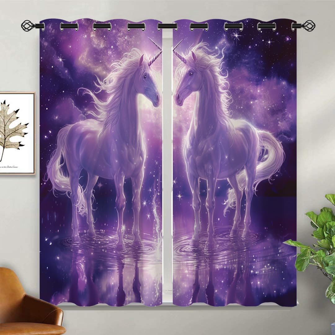 Starry Sky Unicorn Blackout Curtains for Girls Boys Kids Teens Home Decor, Pink Fantasy Stars Galaxy Grommet Thermal Insulated Drapes Darkening Window Curtain for Bedroom Living Room, 42 x 45 Inch