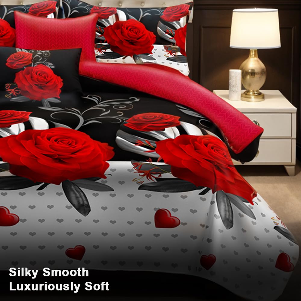 Elegant Red Rose Floral King Light Comforter Set, Luxury 9-Piece Bed in a Bag King Bedspread with Matching Curtains Ultra Soft & Breathable Botanical Bedding, All-Season Decor for Master Suite