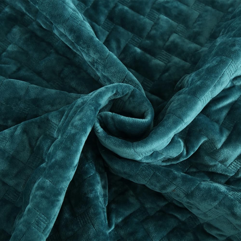 Liians Velvet Bedspread Quilt Bedding Sets,Luxury Elegant Ultra Soft Velvet Comforters Coverlet Blankets,Weave Stitching Pattern Cotton Quilted Bedspread for All Seasons,Teal,King Size