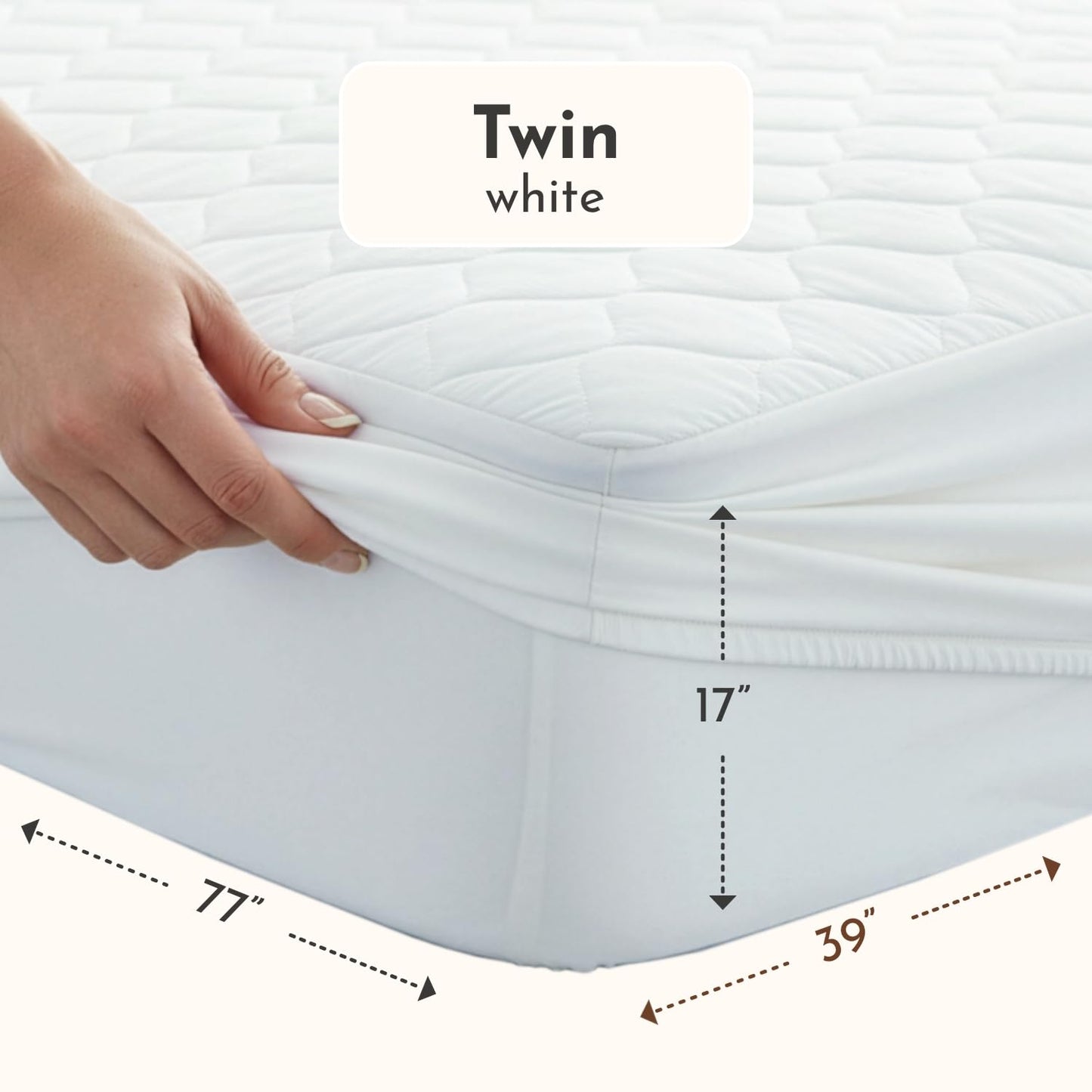 100% Cotton Organic Mattress Protector | Breathable & Noiseless Quilted Organic Mattress Pad with Premium 300GSM Durability | Machine Washable Bed Protector with Deep Pocket (White, Twin)