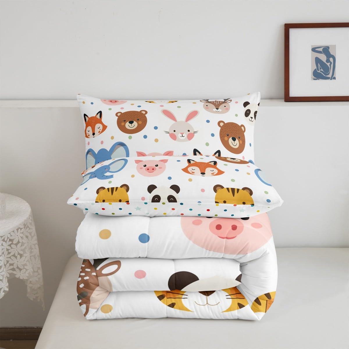 Feelyou Zoo Animal Comforter Set Twin Size Cartoon Animal Bedding Set for Boys Girls Teens Bedroom Decor Wildlife Comforter Women Men Africa Safari Duvet Set with 1 Pillow Case