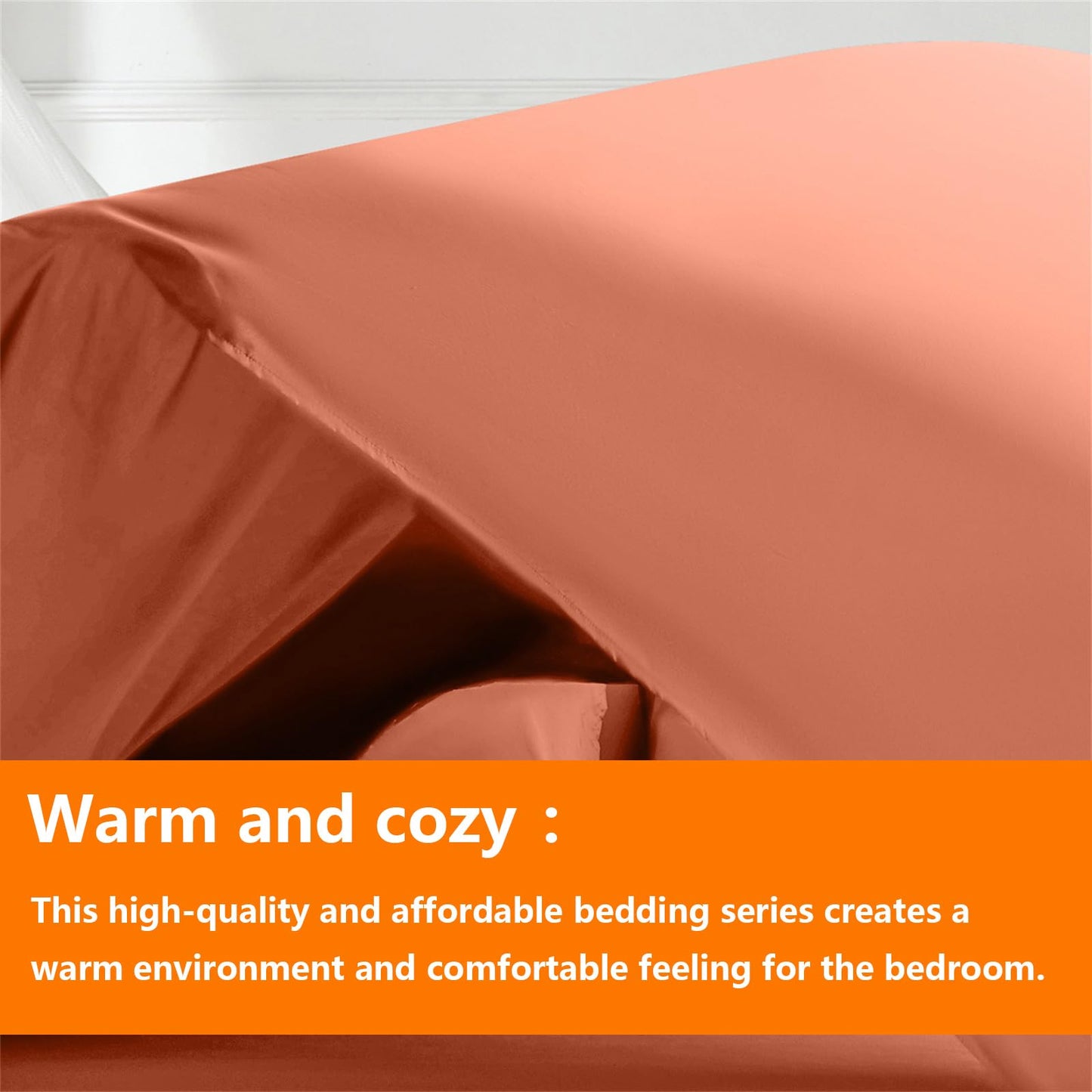 TAIMIT Burnt Orange Full Size Comforter Set - 7 Pieces, Bed in a Bag Bedding Sets with All Season Soft Quilted Warm Fluffy Reversible Comforter,Flat Sheet,Fitted Sheet,2 Pillow Shams,2 Pillowcases