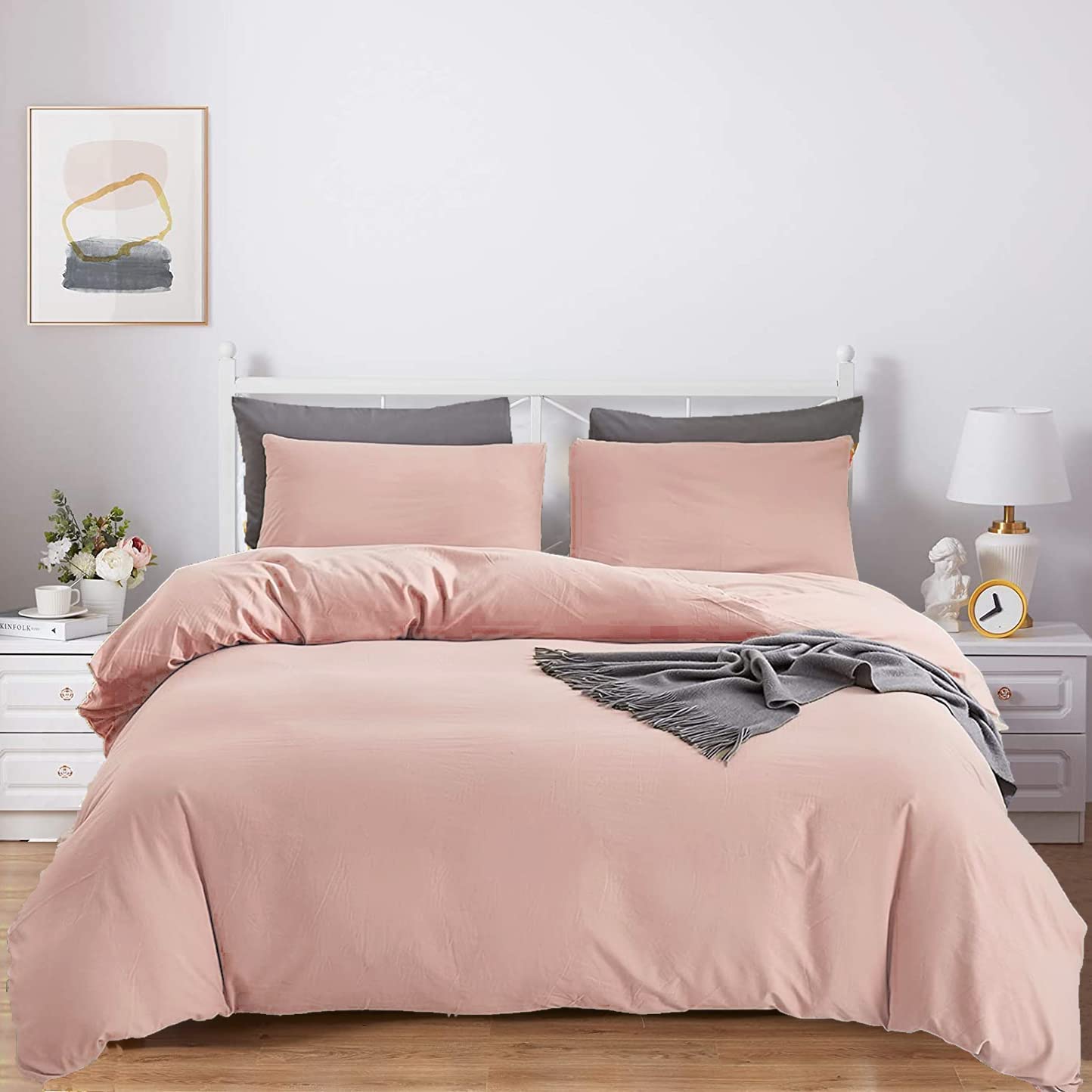 KAREVER Blush Pink Comforter Set Women Full Size Bedding Quilt Set Girls 3 PCs Bed Set Durable Breathable Blanket