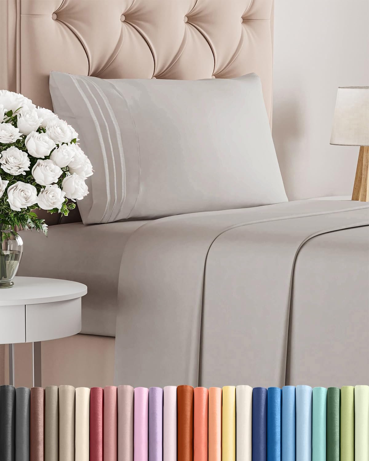 Twin Size 3 Piece Sheet Set - Comfy Breathable & Cooling Sheets - Hotel Luxury Bed Sheets for Women and Men - Deep Pockets, Easy-Fit, Soft and Wrinkle Free Sheets - Light Grey Oeko-Tex Bed Sheet Set