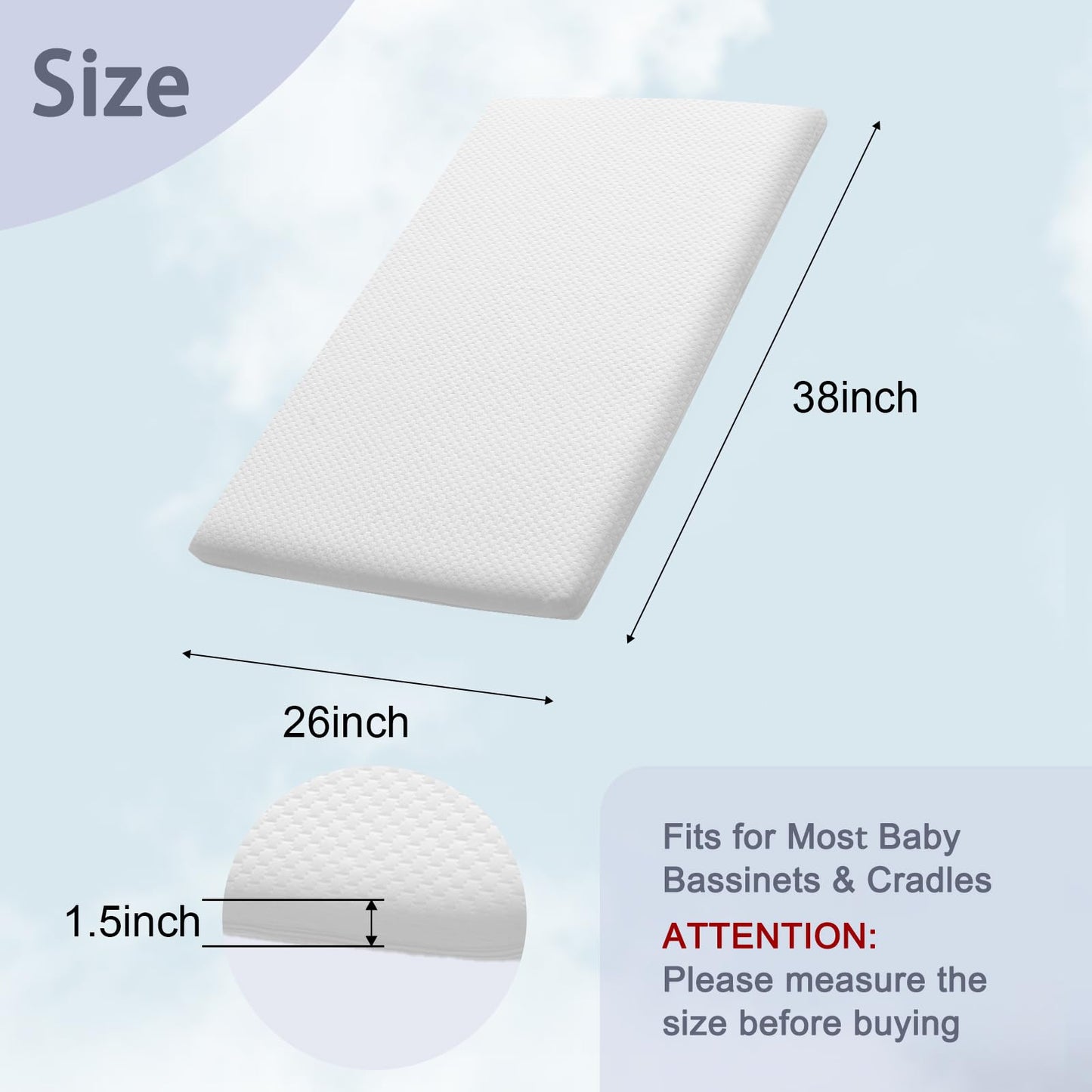 Lisara Pack and Play Mattress, 38 x 26 Pack N Play Mattress for Babies and Toddlers, Dual Sided Gel Memory Foam Waterproof, Removable and Breathable Ice Silk Cover