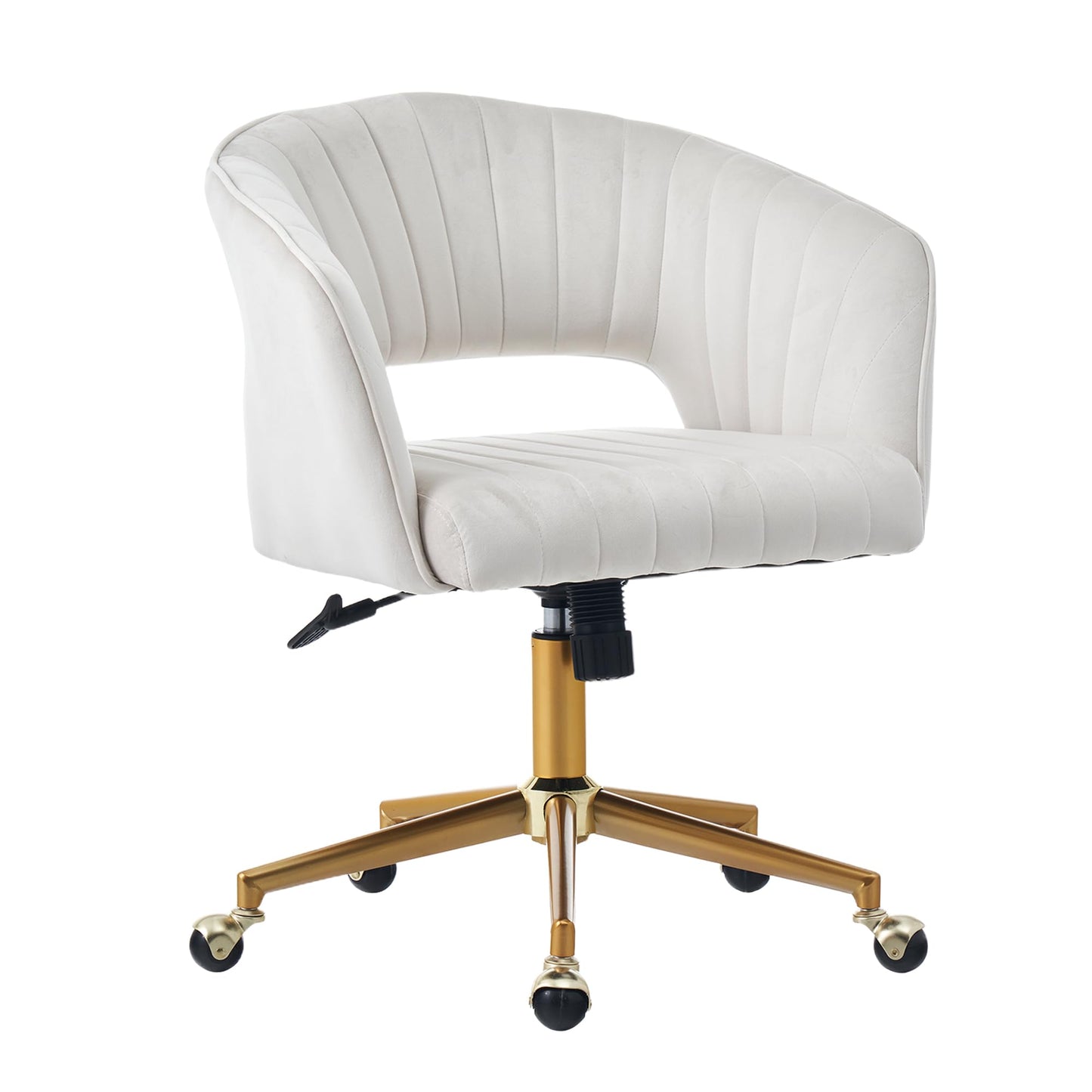 Kiztir Vanity Chair with Wheels, Criss Cross Velvet Vanity Chair with Back Modern Home Office Desk Chair Swivel Accent Chair for Bedroom Living Room (Beige)