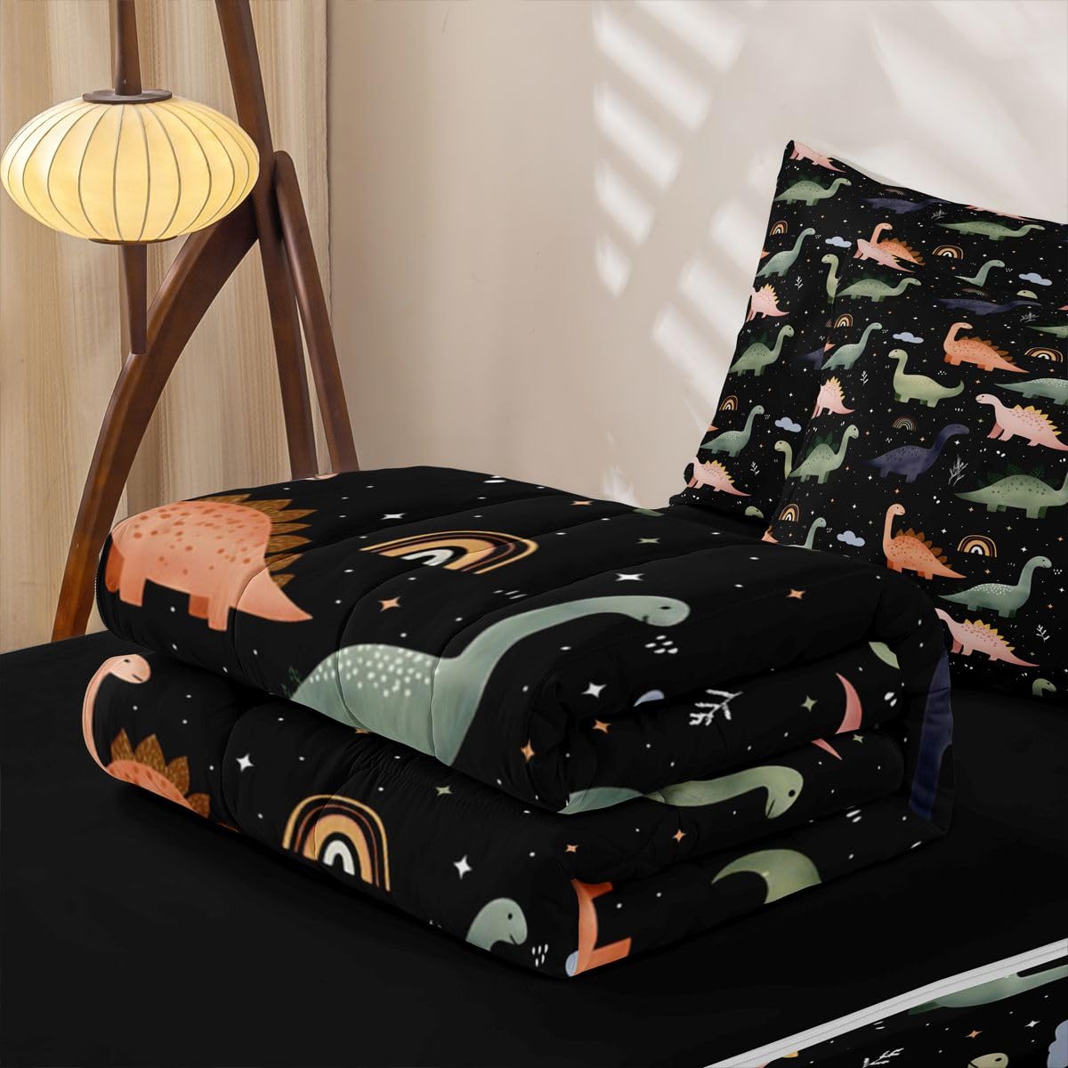 Feelyou Dinosaur Comforter Set Twin Size Zipper Bedding Set for Girls Boys 3D Digital Print Comforter with Fitted Sheet, Pillowcases Jungle Dino Zipper Bedding Soft Breathable Bed in a Bag