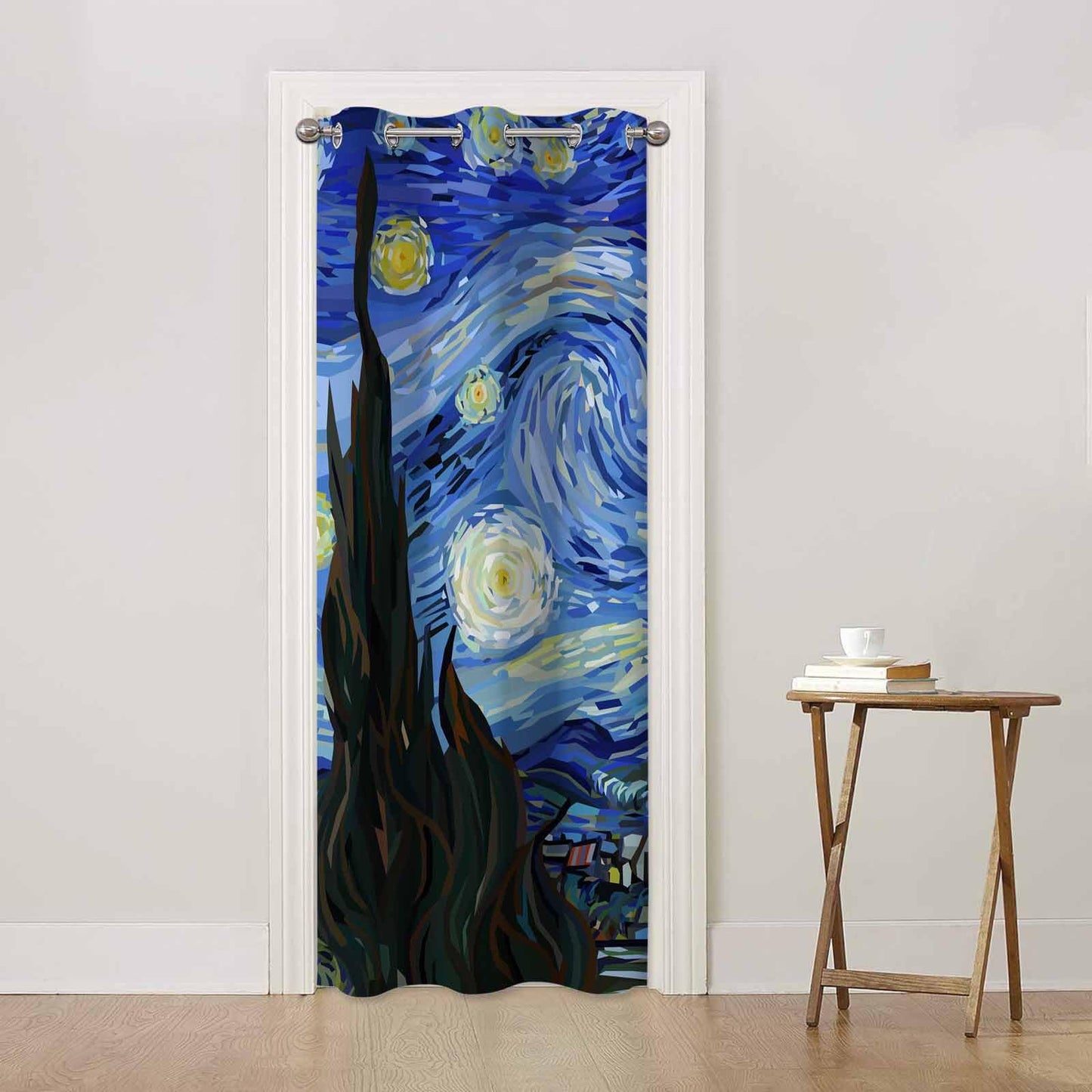 Haciadan Starry Night Doorway Curtains Blue Moon Star Van Gogh Painting 1 Panel 34" W X 80" L Door Drape for Kitchen Restaurant Bedroom Living Room