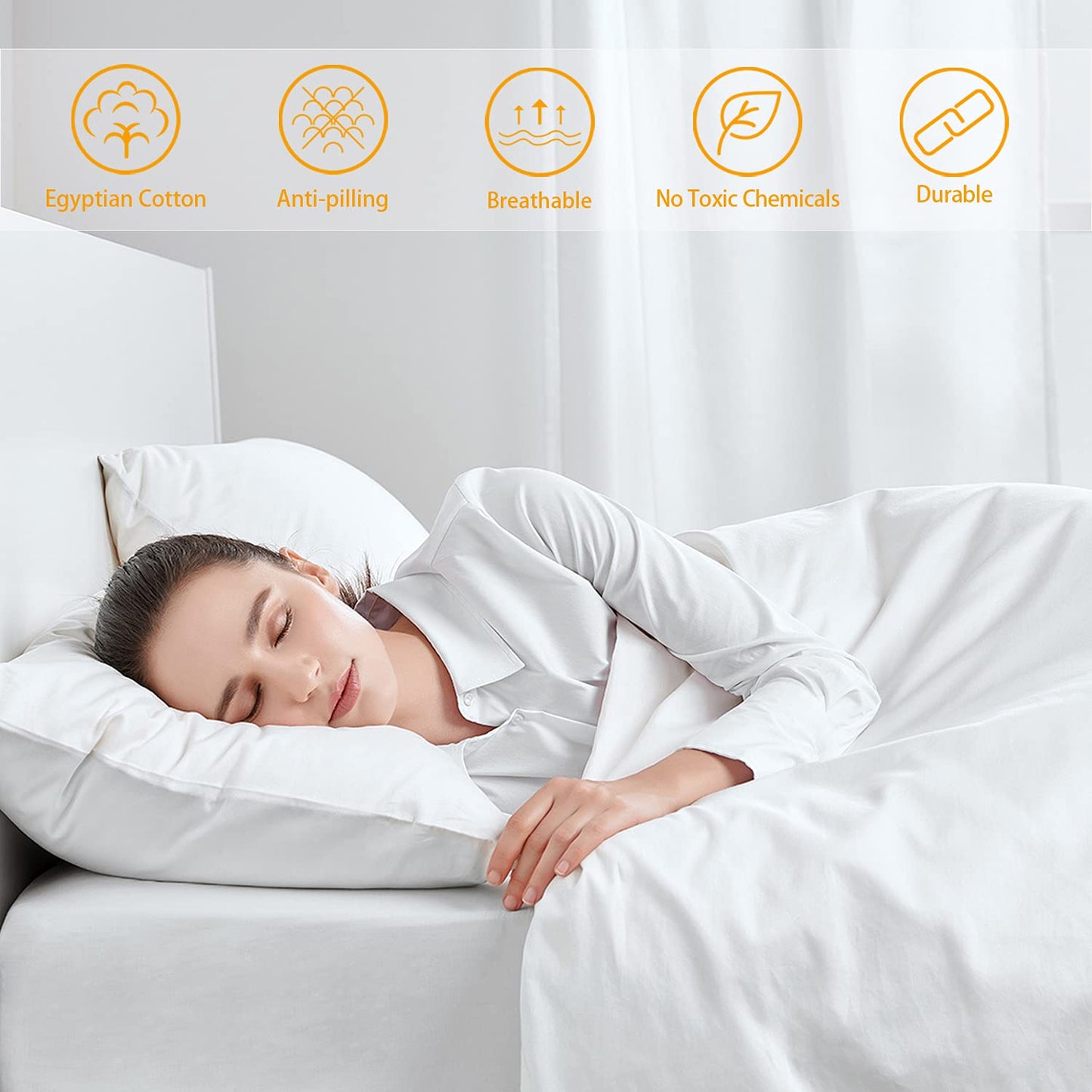 MILDLY Queen Size Extra Deep Fitted Sheets Only 100% Long Staple Cotton Breathable Bottom Sheet Fits Up to 16" Deep Mattress