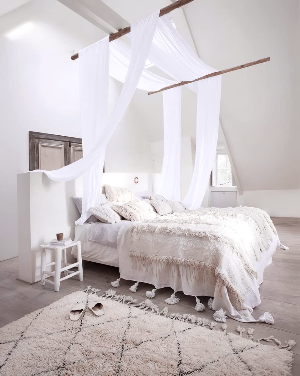 NICETOWN Sheer Canopy Bed Curtains Panels 216 - Home Decoration Sheer Voile Scarf Valance for Wedding (1 Panel, W60 x L216, White)