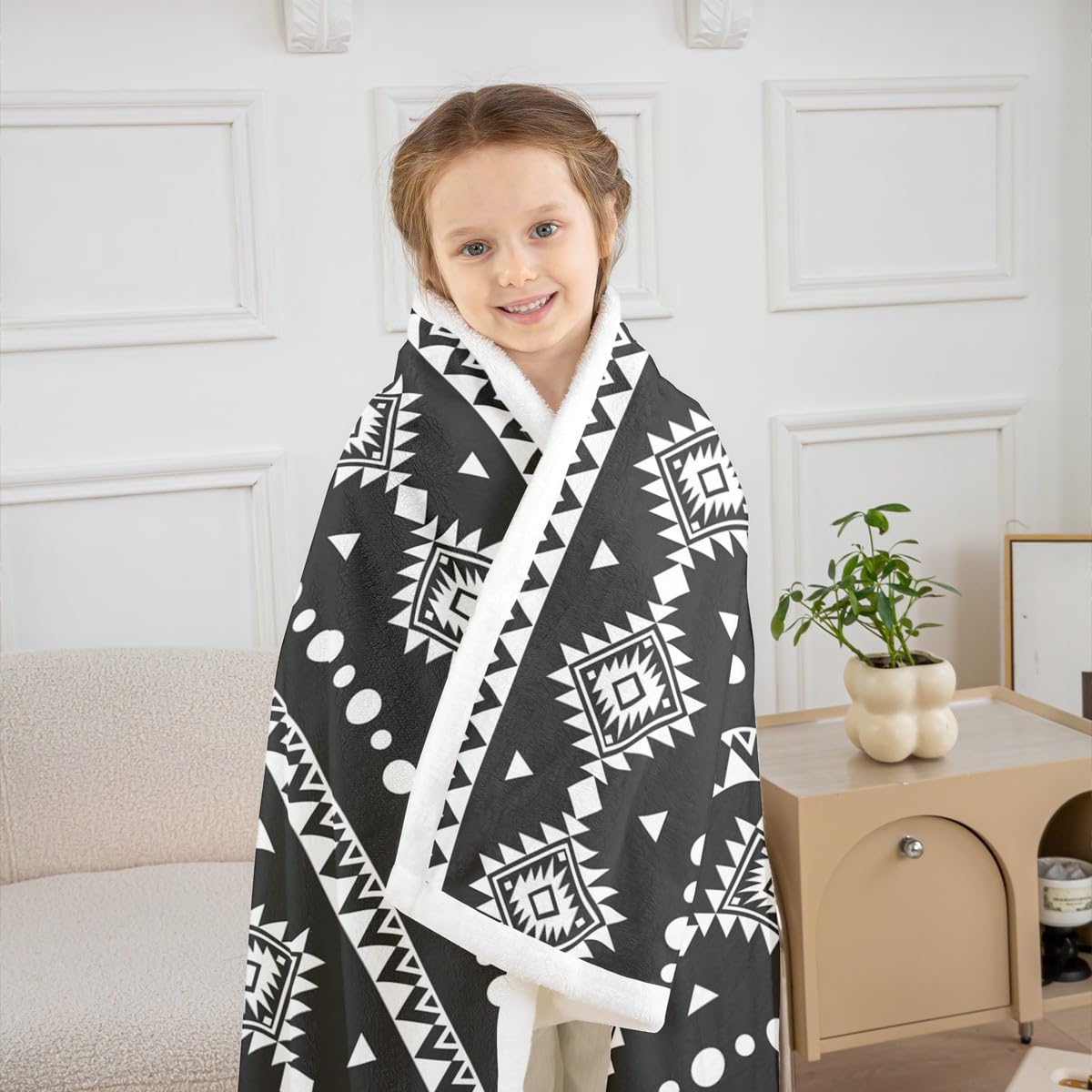 Erosebridal Twin Size Bohemian Aztec Sherpa Blanket, Western Decor Fleece Blanket for Girls Boys Women Men, Southwestern Farmhouse Fuzzy Plush Throw, Geometric Exotic Tribal Decor for Sofa Couch