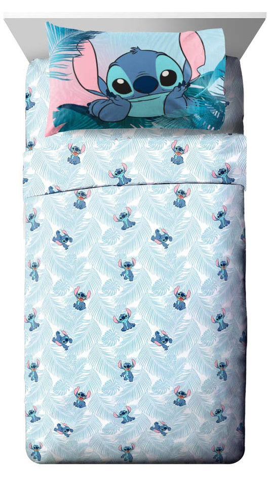 Jay Franco Kids Sheet Set with Fitted, Flat Sheets & Pillow Cover - Ultra-Soft Bedding with Pillowcase for Room Decor, Teal - Lilo & Stitch, 3 Piece Twin