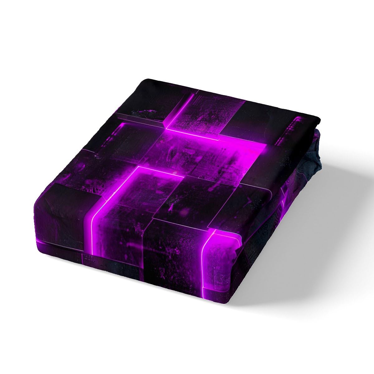 Erosebridal Black and Purple Duvet Cover Queen Modern Abstract Queen Bedding Set, 3D Glowing Plaid Comforter Cover Gradient Grid Bed Set, Neon Square Bedding 3pcs (Black Reversible)