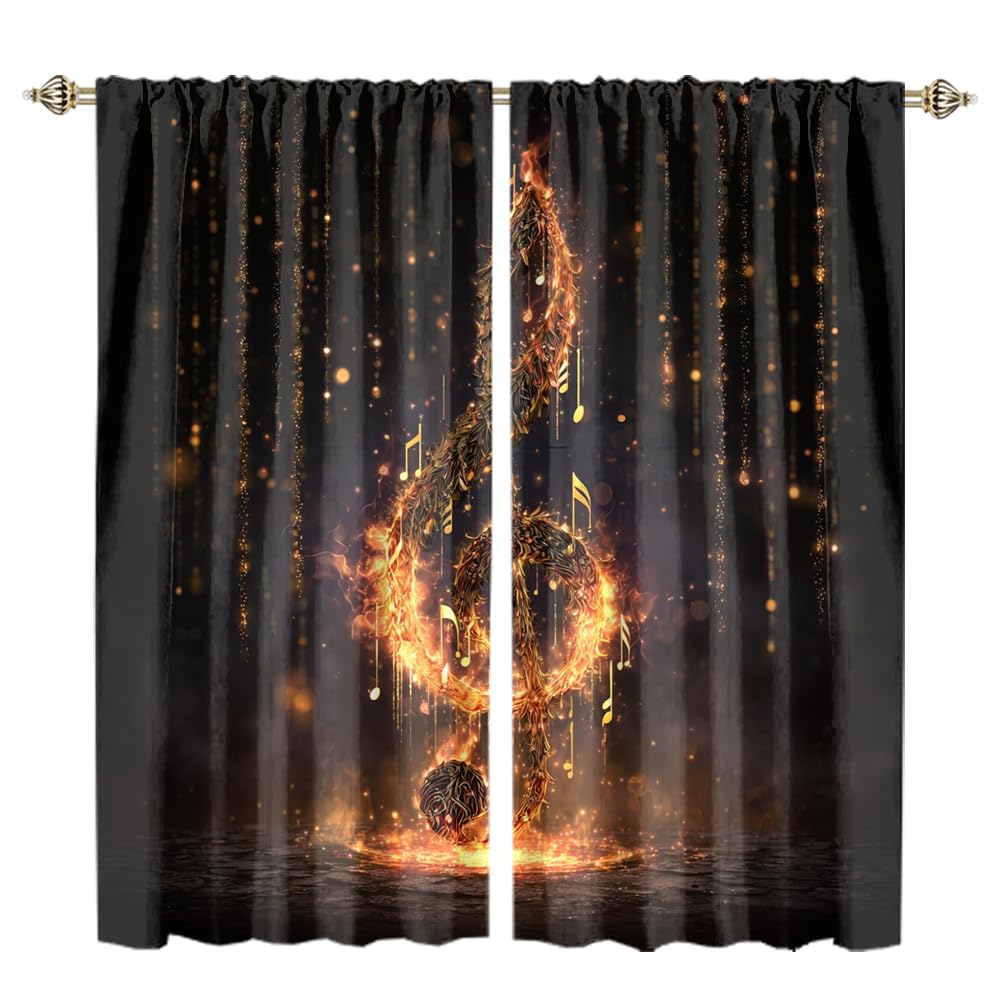 XSUPFLYM Vintage Elegant Music Note Blackout Curtain for Living Room Modern Retro Mid Century Musical Theme Notes Print Thermal Insulated Curtain for Bedroom 2 Panels Each