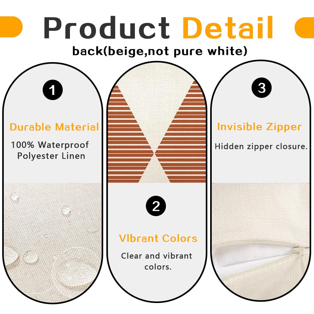 RABUSOFA Outdoor Pillows Covers 18x18 inch Waterproof,Fall Rust and Beige Boho Cushion Cases Set of 4 for Patio Furniture Sunbrella Couch(No Insert)