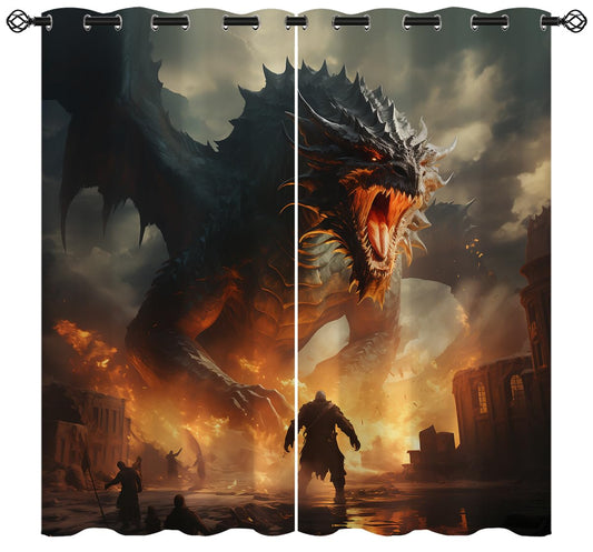 ONINUO Dragon Blackout Curtains for Girls Boy Home Decor, Fantasy Magic Animal Medieval Fire Grommet Thermal Insulated Drapes Darkening Window Curtain for Bedroom Living Room, 42 x 45 Inch