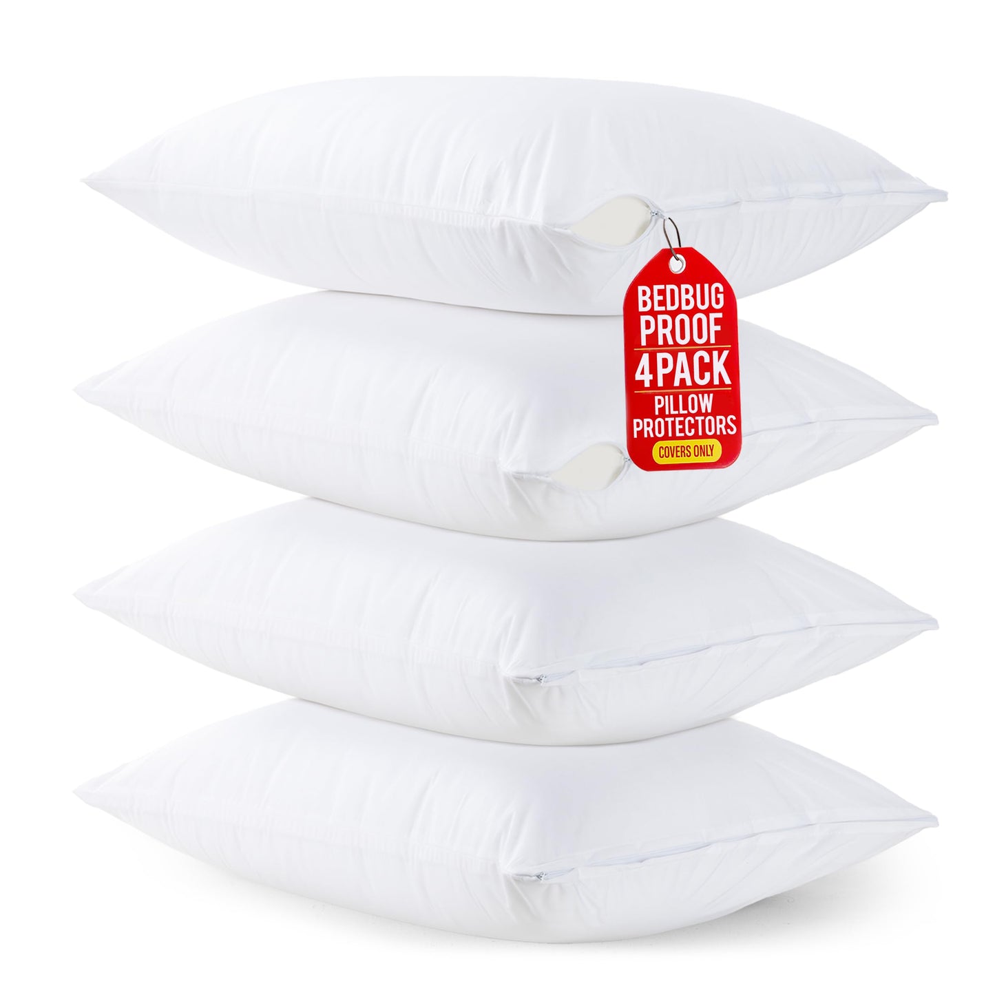 Set of 4 Pillow Protectors with Zipper Queen Size, Bed Bug and Dust Mite Proof Pillow Covers, Ultra Soft Pillow Encasements, Moisture Wicking and Waterproof Pillow Cases by Utopia Bedding (White)