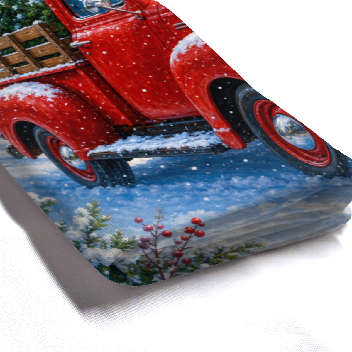 TopPacific Winter Red Truck Shower Curtain 72x72 Inch Shower Curtain with 12 Hooks Polyester Red Truck Wreath Snow Barn Pine Trees Bathroom Decor