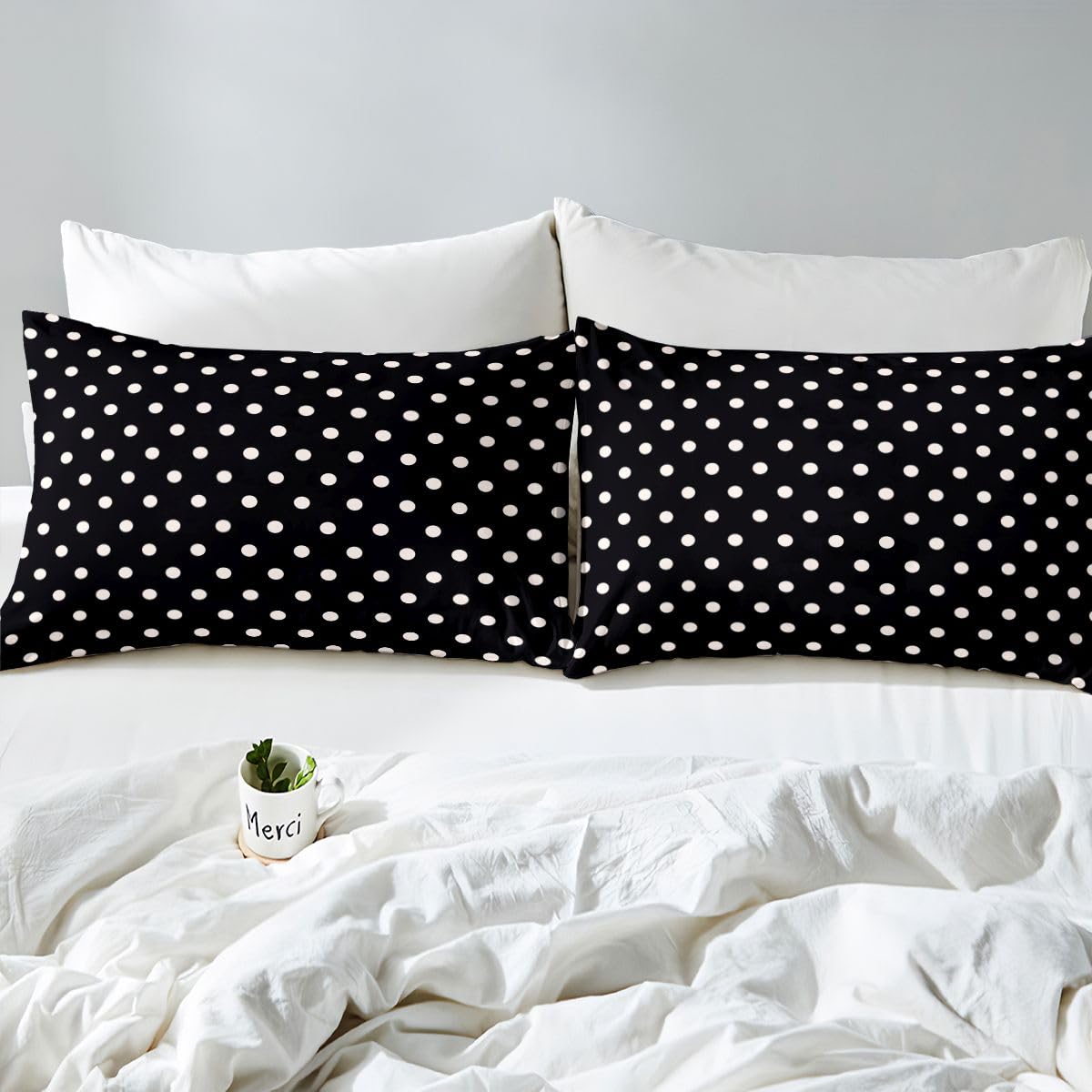 jejeloiu Black White Polka Dot Fitted Sheet Full Size for Kids Boys Girls Retro Cute Polka Dot Bed Sheets Set 16" Deep Pocket Soft Breathable Geometric Bedding with 2 Pillowcases Luxury Room Decor