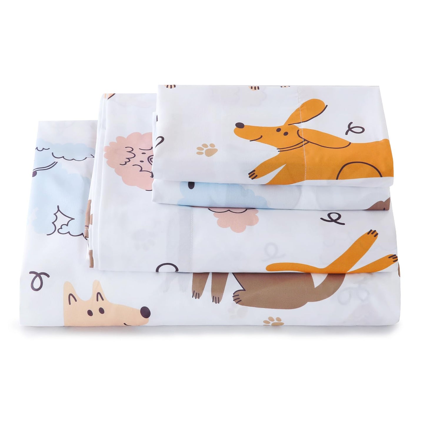 ChicView Queen Sheet Set Kids,4 Pieces Breathable Soft Microfiber Bedsheets for Child Boys Girls, Anti Pilling Deep Pockets Easy Care Bed Sheets, Puppy