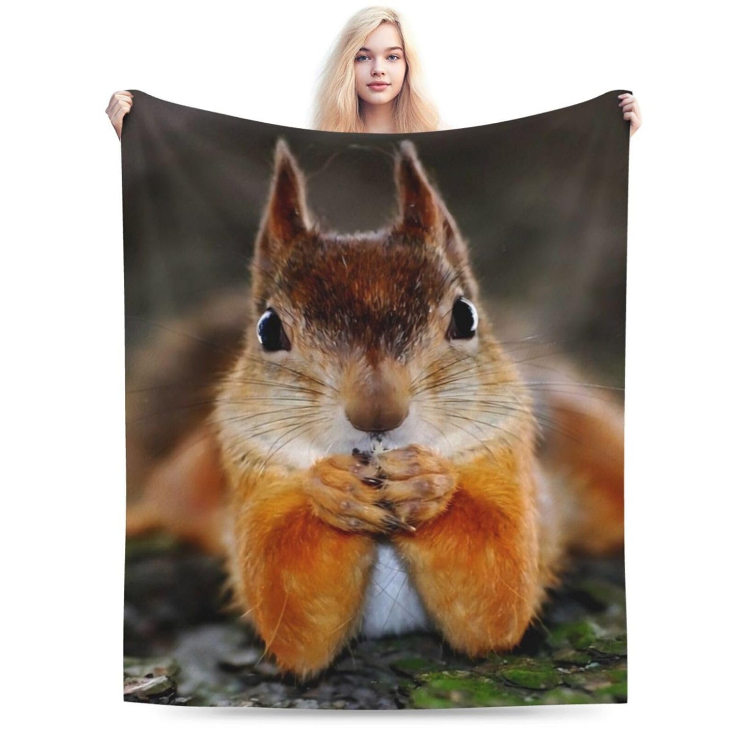 Funny Squirrel Flannel Throw Blanket Lightweight Soft Warm Bed Throws for Home Couch Room Sofa Office Travel Camping Dorm Decor Adults Kids Gifts 60x50 Inch