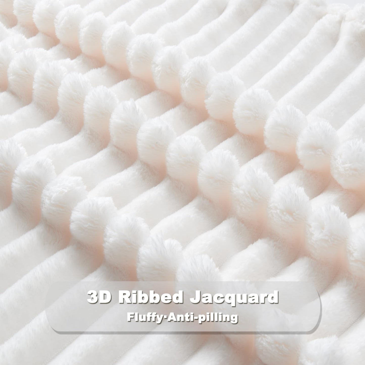 NEWCOSPLAY Super Soft Throw Blanket Ivory Premium Silky Flannel Fleece 3D Ribbed Jacquard Lightweight Bed Blanket All Season Use (Ivory Ribbed, Throw(50"x60"))