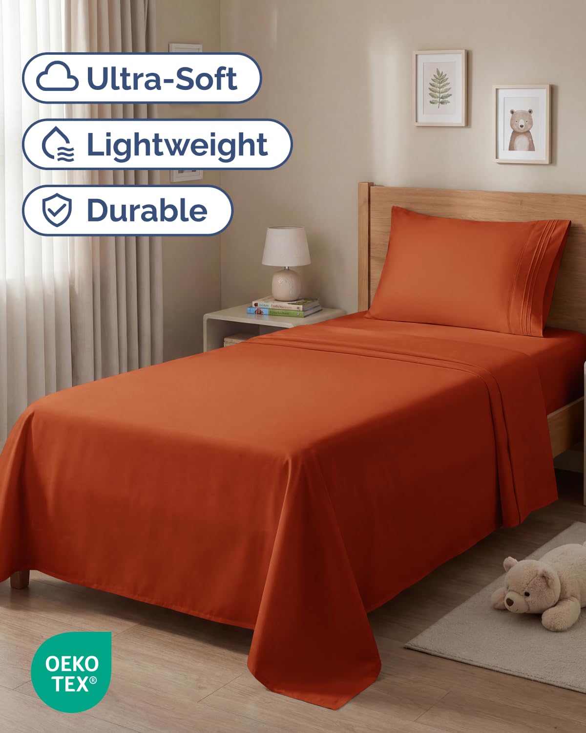 Twin Size 3 Piece Sheet Set - Comfy Breathable & Cooling Sheets - Hotel Luxury Bed Sheets for Women and Men - Deep Pockets, Easy-Fit, Soft and Wrinkle Free Sheets - Terracotta Oeko-Tex Bed Sheet Set