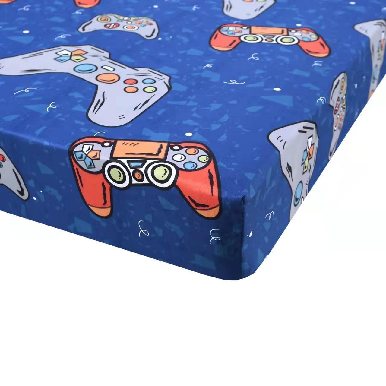 SDIII Blue Gamer Twin Fitted Sheet and 2 Pillowcases, Deep Pocket Soft Microfiber Gaming Bottom Sheet Twin for Kids Boys Girls Teens