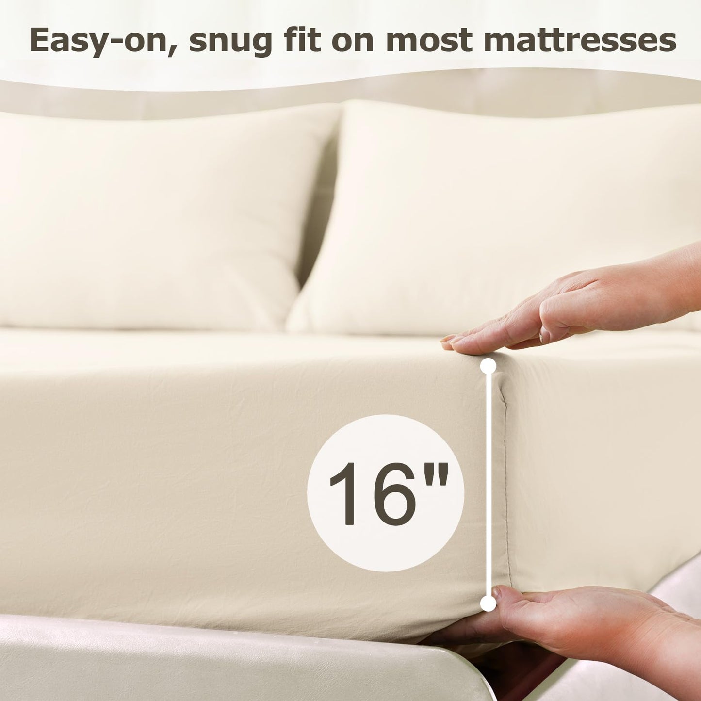 Homilay Queen Size Bed Sheet Set - 4 Piece Soft Microfiber Sheets with Deep Pockets, Cooling Technology, and Wrinkle-Free Pillowcase. Hotel-Quality, Durable Bedding, Cream