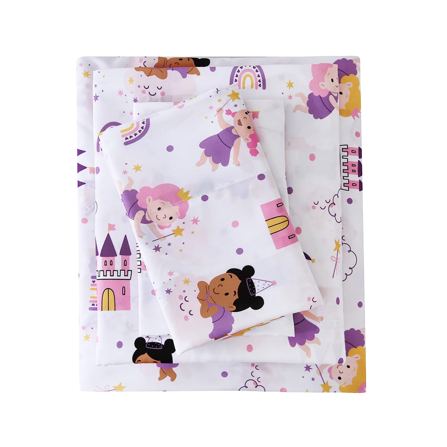 MCO Fairy Castle Twin Sheets Set Kids, Soft Microfiber Bed Sheet Set for Boy Girls, 3 Pieces Breathable Twin Sheets
