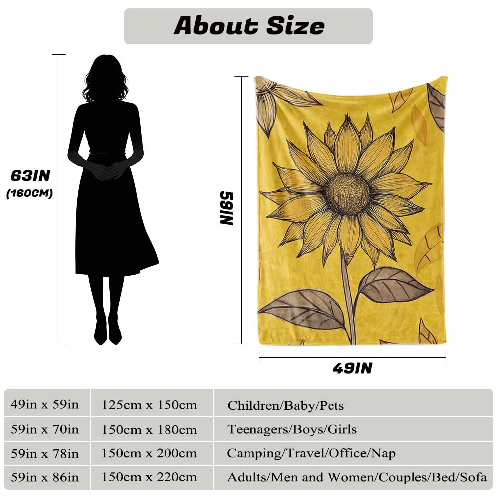 HUNXIAOJ Flower Print Blanket Rustic Floral Throw Blanket Floral Bedding Country Flower Decor Warm Soft Flannel for Bed Sofa Couch (49in x 59in)