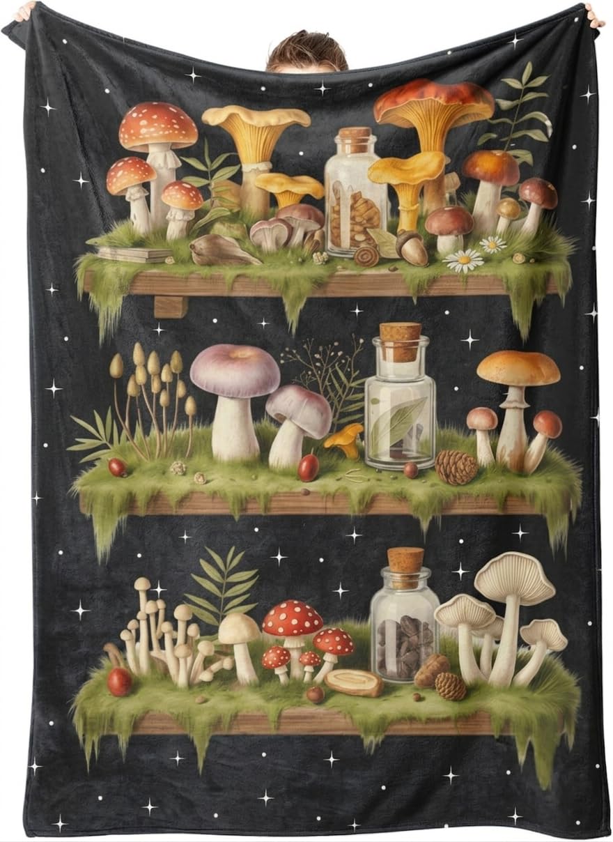 Mushroom Blanket Soft Throw 50x60 Inches Fleece Blankets for Couch Sofa, Cute Mushrooms Decor Room Aesthetic, Witchy Gifts Women, Boho Decorative Bedding, Morel Mushroom Bedroom Decorations Stuff