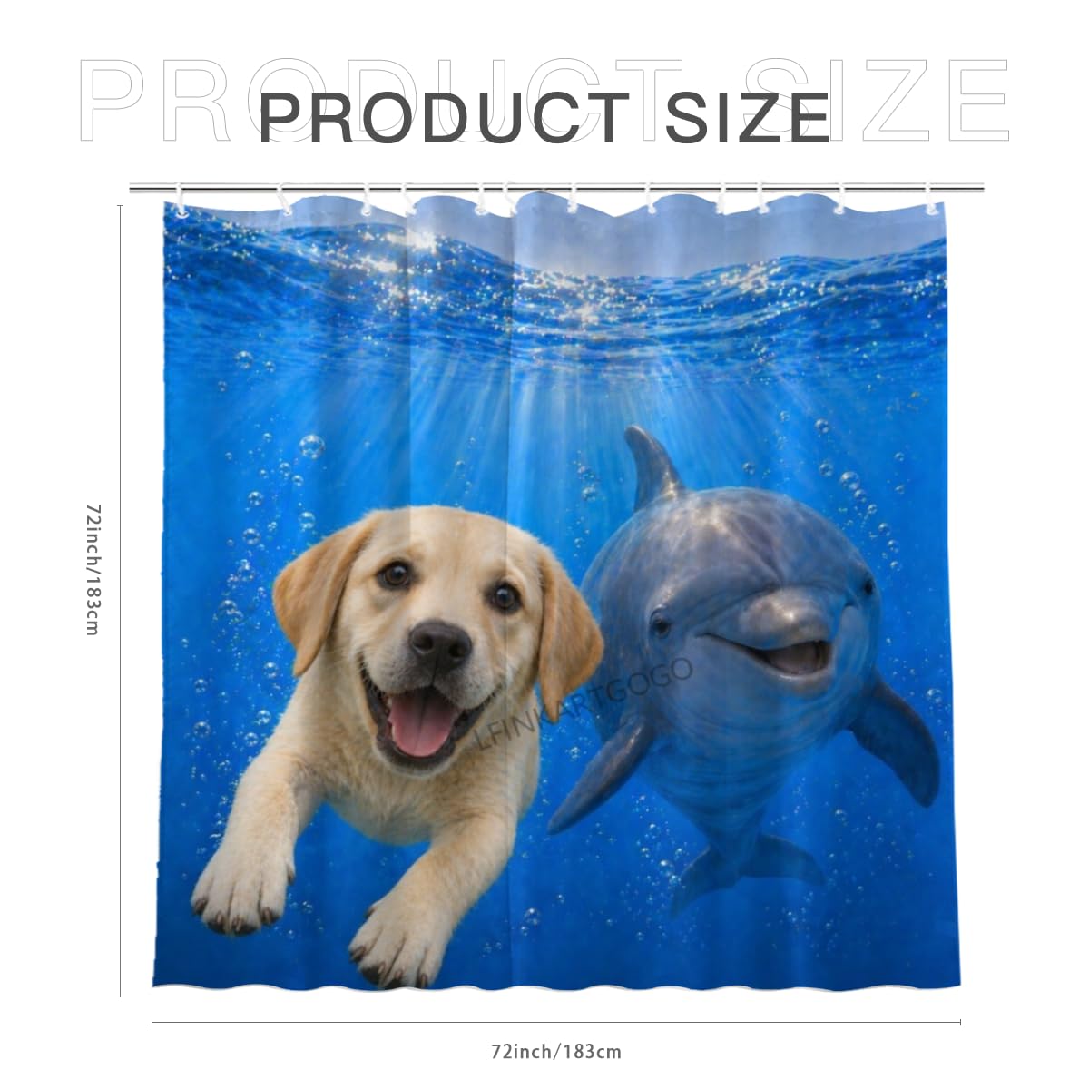 LFINKARTGOGO Ocean Labrador Retriever Shower Curtain 72x72 with 12 Hooks Underwater Animal Dolphin Waterproof Washable Polyester Bath Curtain for Home Hotel Decor